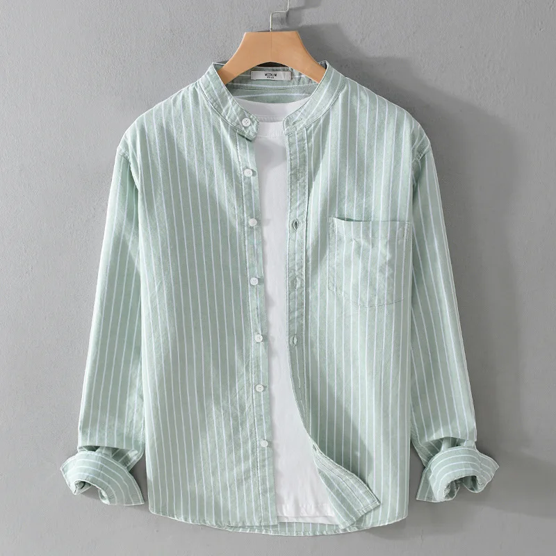 

Повседневная свободная хлопковая длинная полосатая мужская молодежная весенняя мода на пуговицах с воротником-стойкой Jaet Sle Clothing