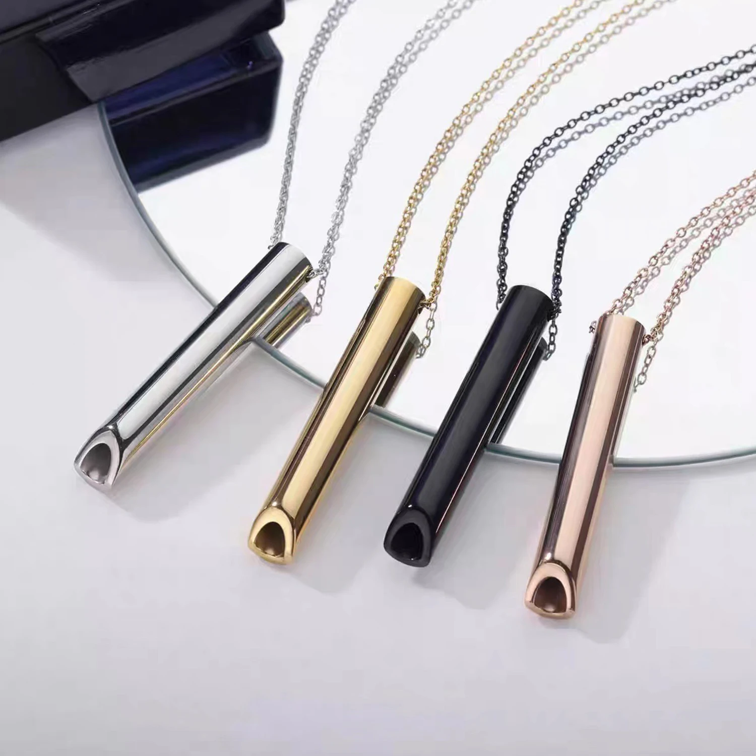 Breathwork Meditation Mindfulness Breathing Anti Smoking Necklace Stainless Steel Whistle Anxiety Relief Jewelry