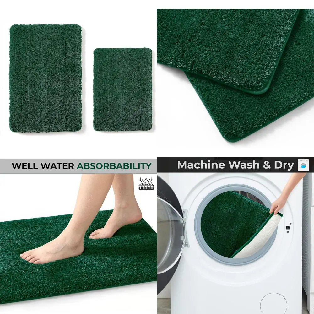

Thick & Soft Microfiber 2-Piece Bath Rug Set, Machine Washable, Absorbent & Non-Slip, Hunter Green