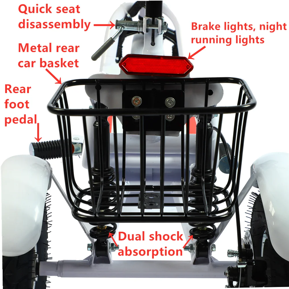 折りたたみ式電動三輪車,高出力,3速,調整可能,レジャー,リラックス,11インチ,48v,350w,範囲40〜50km, 22kg