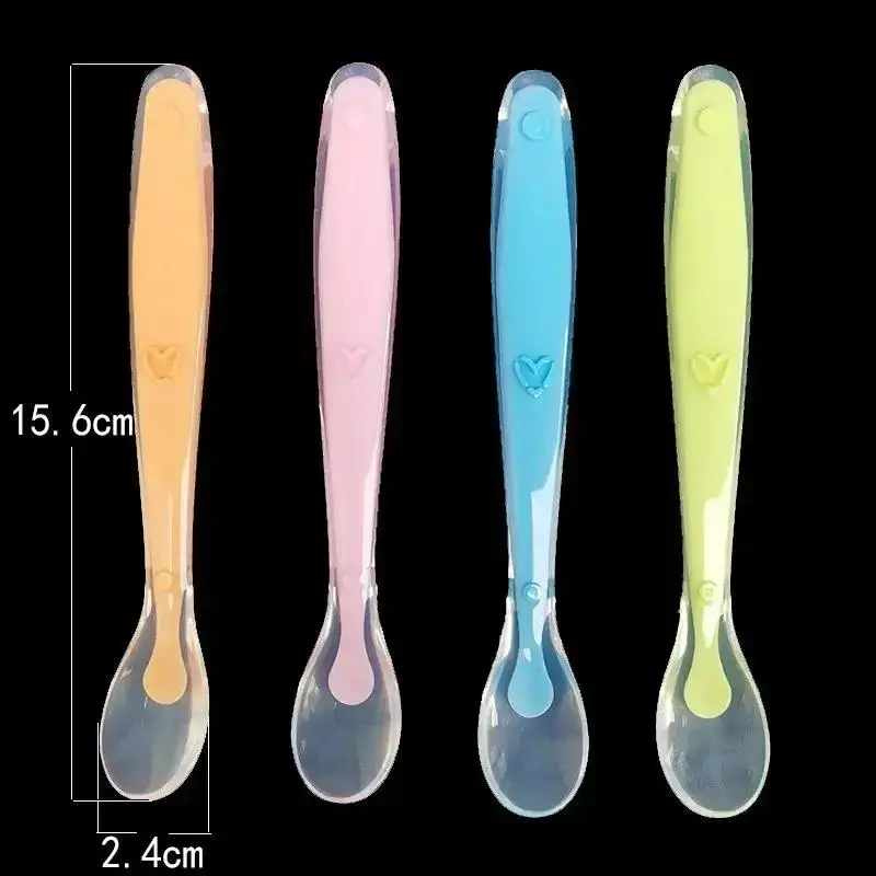 New Food Grade Silicone Baby Feeding Spoon With Temperature Sensing Infants Children Training Cutlery Flatware Tableware Box