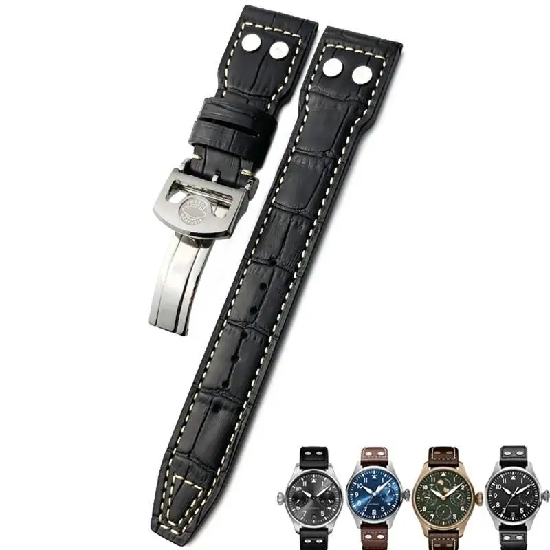 

SCHIK 20mm 21mm 22mm Rivet Calfskin Leather Watch band Fit for IWC watch Big PILOT IW5009 SPITFIRE IW3777 Le Petit Prince Mark