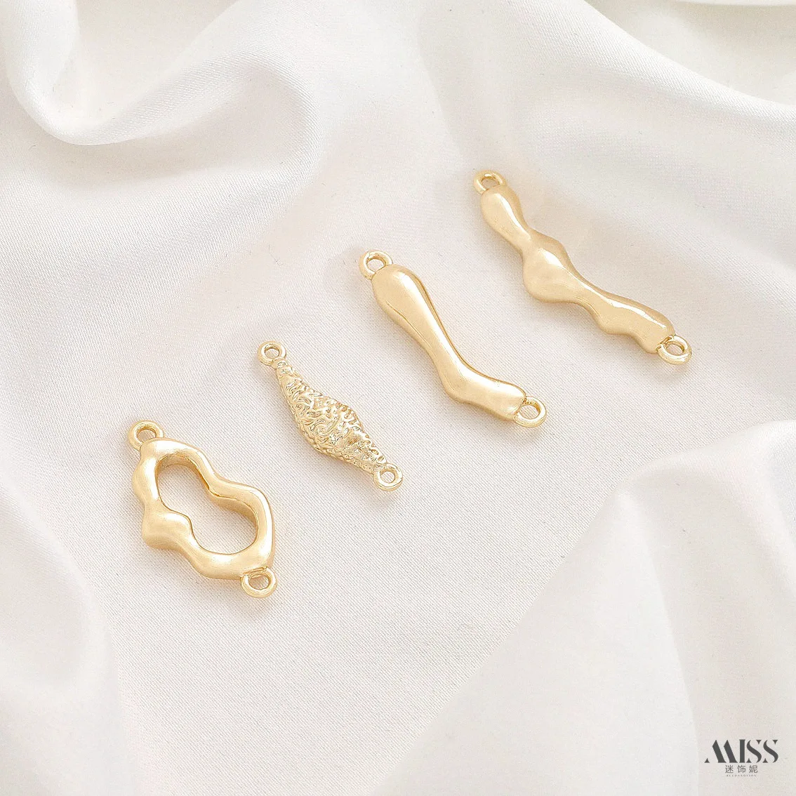 14K Gold-plated High-shaped Oval Strip Baroque Connector DIY Bracelet Necklace Double Pendant Accessories