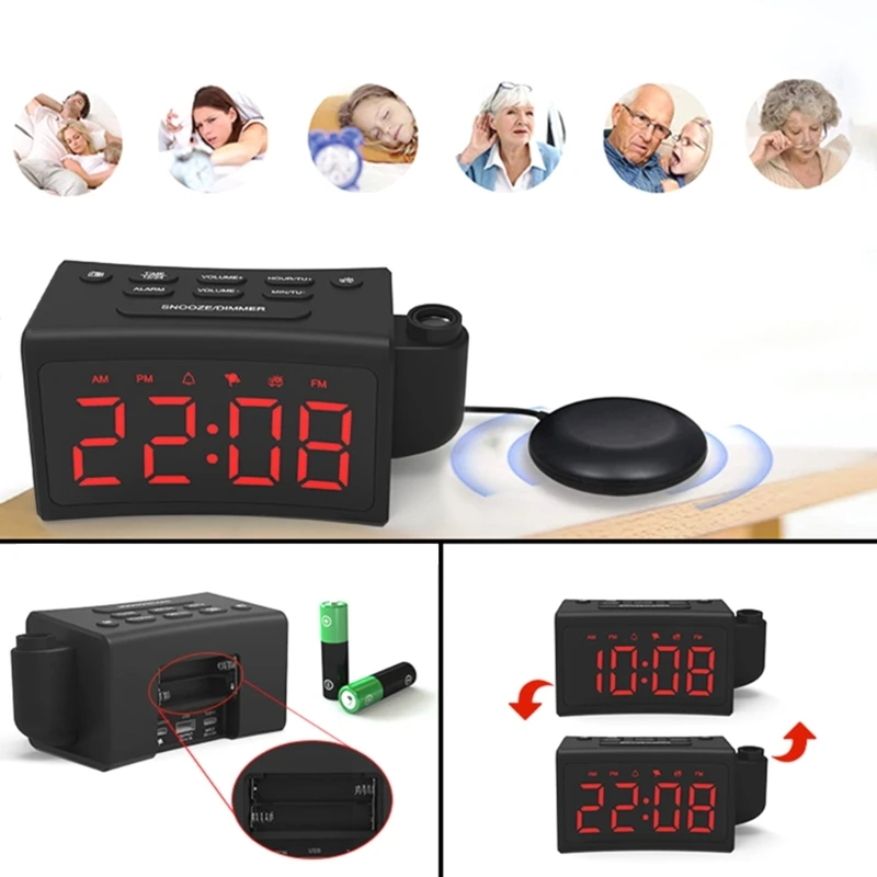 D0AD ZH009A1 Vibrating Alarm Clock for Heavy Sleeper LED Digital Alarm Clock with Bed Shakers & Power Adapter Acccessory Set