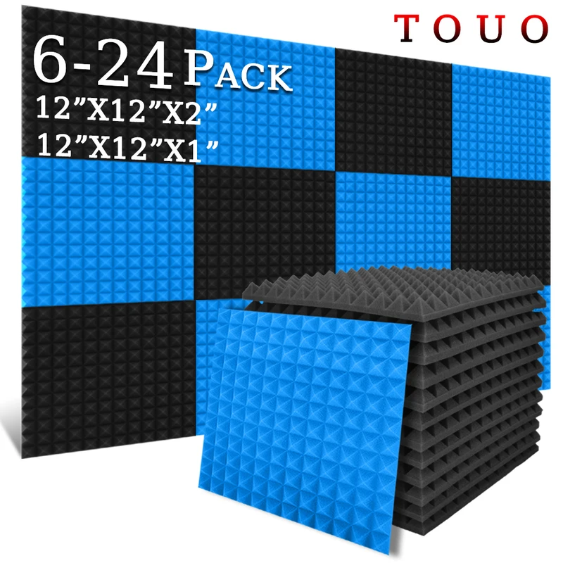 

TOUO 6/12/24 Pcs Pyramid Acoustic Foam Insulation Sound Absorbing Material Flame-Retardant Home Cinema High Density Foams