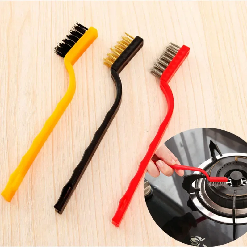 3 Pcs Efficient Gas Cooker Brushes Nylon/Copper/Iron Brush Hair Gas Stove Oil Stain Remover Kitchen Cleaning Brushes Home Tools