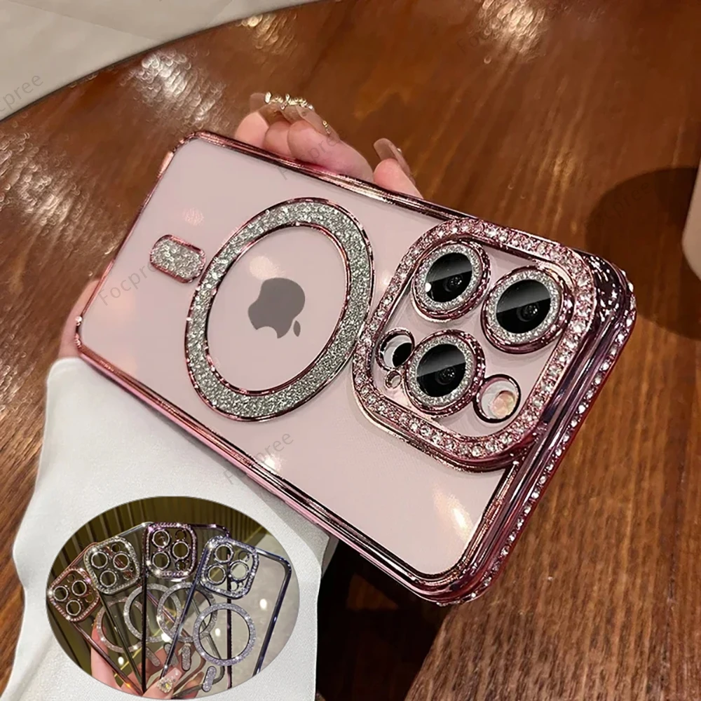 

Fashion Glitter Diamond Phone Case For iPhone 15 Plus 14 13 12 11Pro Max Magnetic Magsafe Wireless Charge shockproof Phone Cover