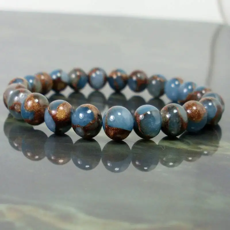 Natural 8MM Lake Blue Gemstone Cuff Bracelet Men Women Unisex Cuff Jewelry Lovers Bangle Ethnic Women Prayer