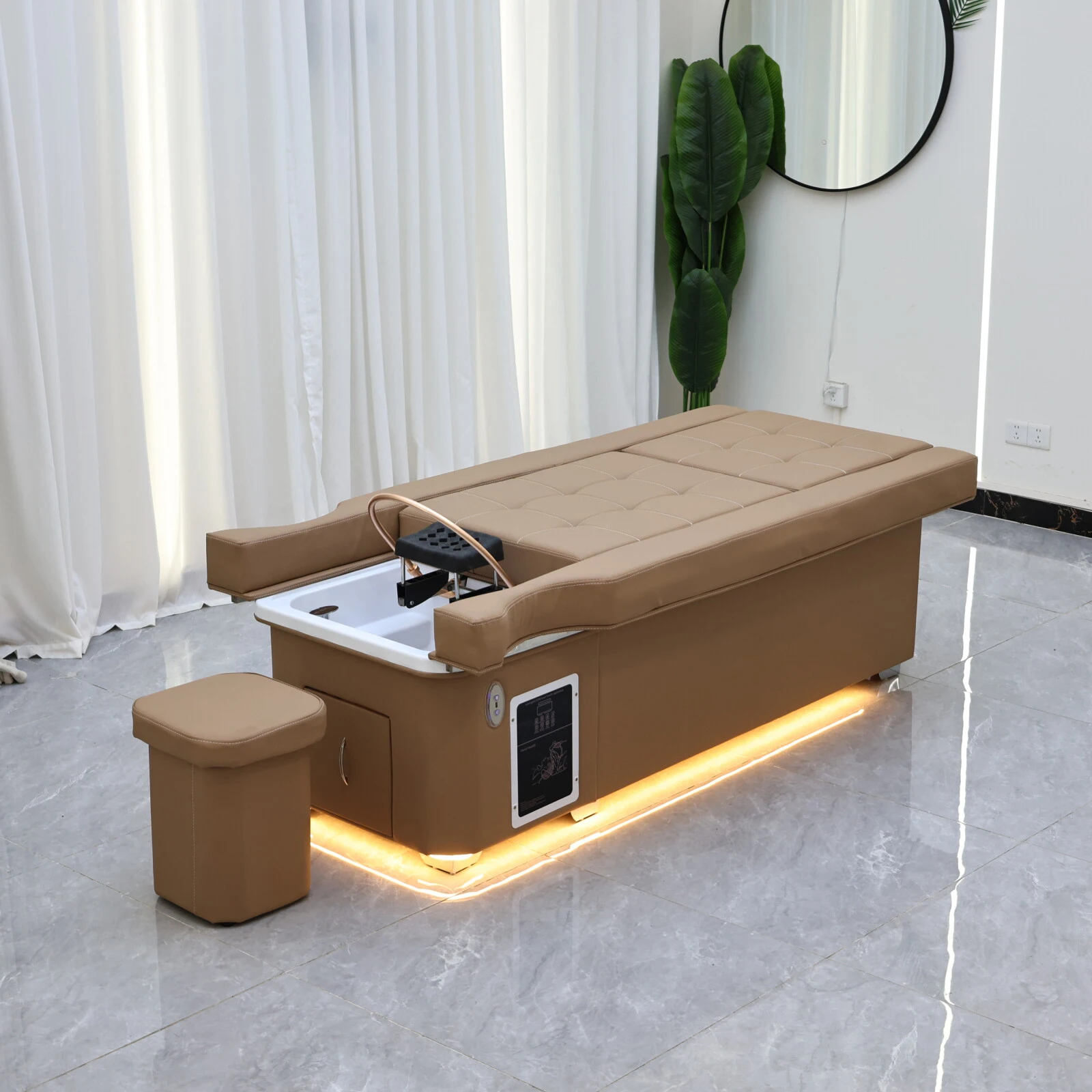 Elektrisches Haarbehandlungsbett mit Fußbad Zwei-in-Eins, Wasserzirkulations-Haarpflege und Dampfbehandlung, Luxuriöses Khaki-SPA – Detail 7