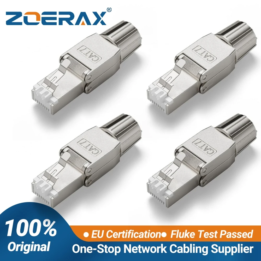 ZoeRax RJ45 Cat8 Cat7 Connector Tool-Free All Metal Ethernet Termination Plug for 22~24AWG CAT8/CAT7/CAT6A Lan Cable