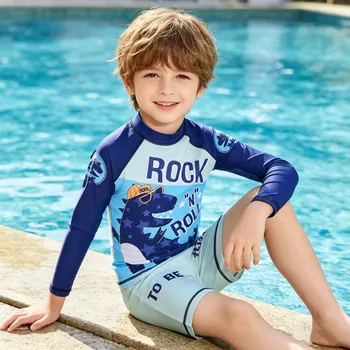 Striped Kids Rash Guard Swimsuit Set 6 Children Surfing Suit Boys 2 to 3 4 5 6 7 8 9 10 11 Years Kids Swimming Suits Girls Spf 50+ Long Sleeves Stripe Swim Tops+Trunks 6