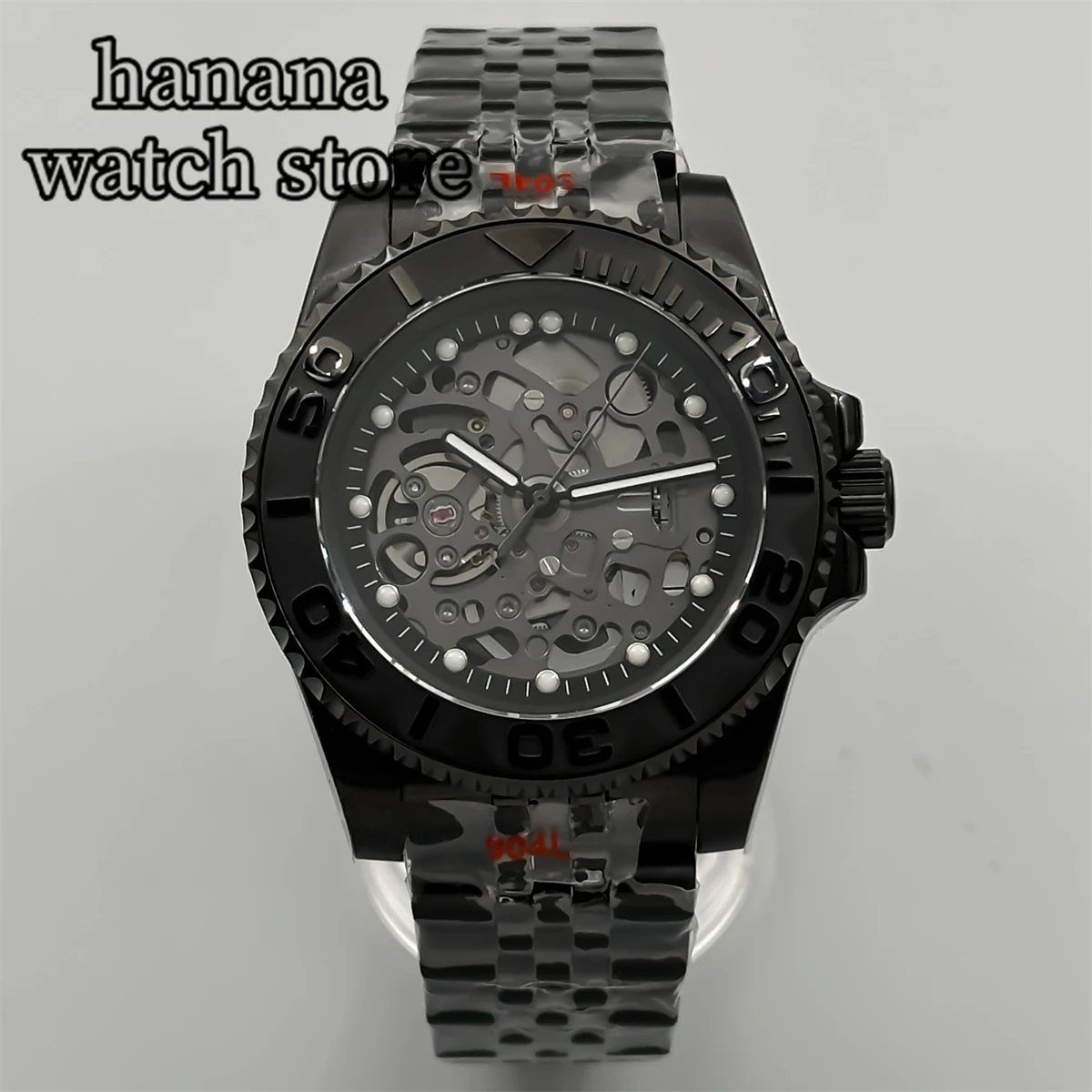 BLIGER 40mm high-end hollow men's mechanical diving watch NH72 automatic movement green glow-in-the-dark silicone strap