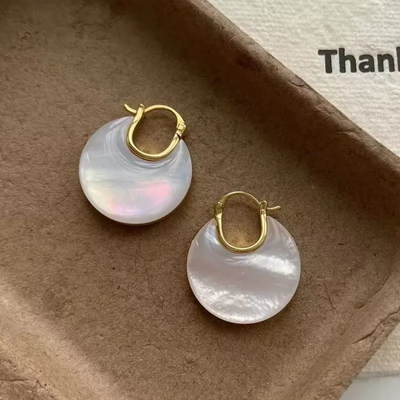 French Luxury Iridescent Double‑Sided Shell Hoop Earrings Dainty Click‑Top Mother‑of‑Pearl Ear Huggies Party Jewelry for Women