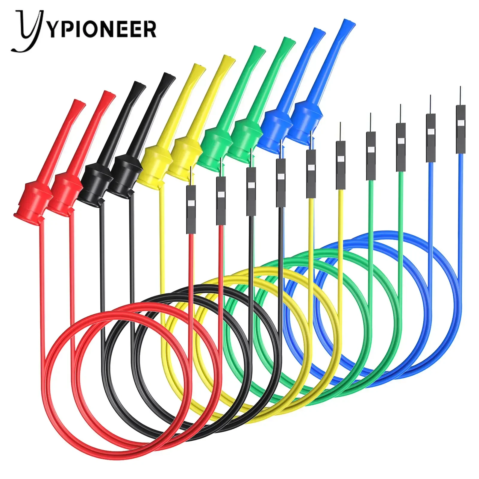 YPioneer 10PCS Dupont Male/Female to Test Hook Clips Silicone Jumper Wires Tester for Electrical Testing P1534 P1535