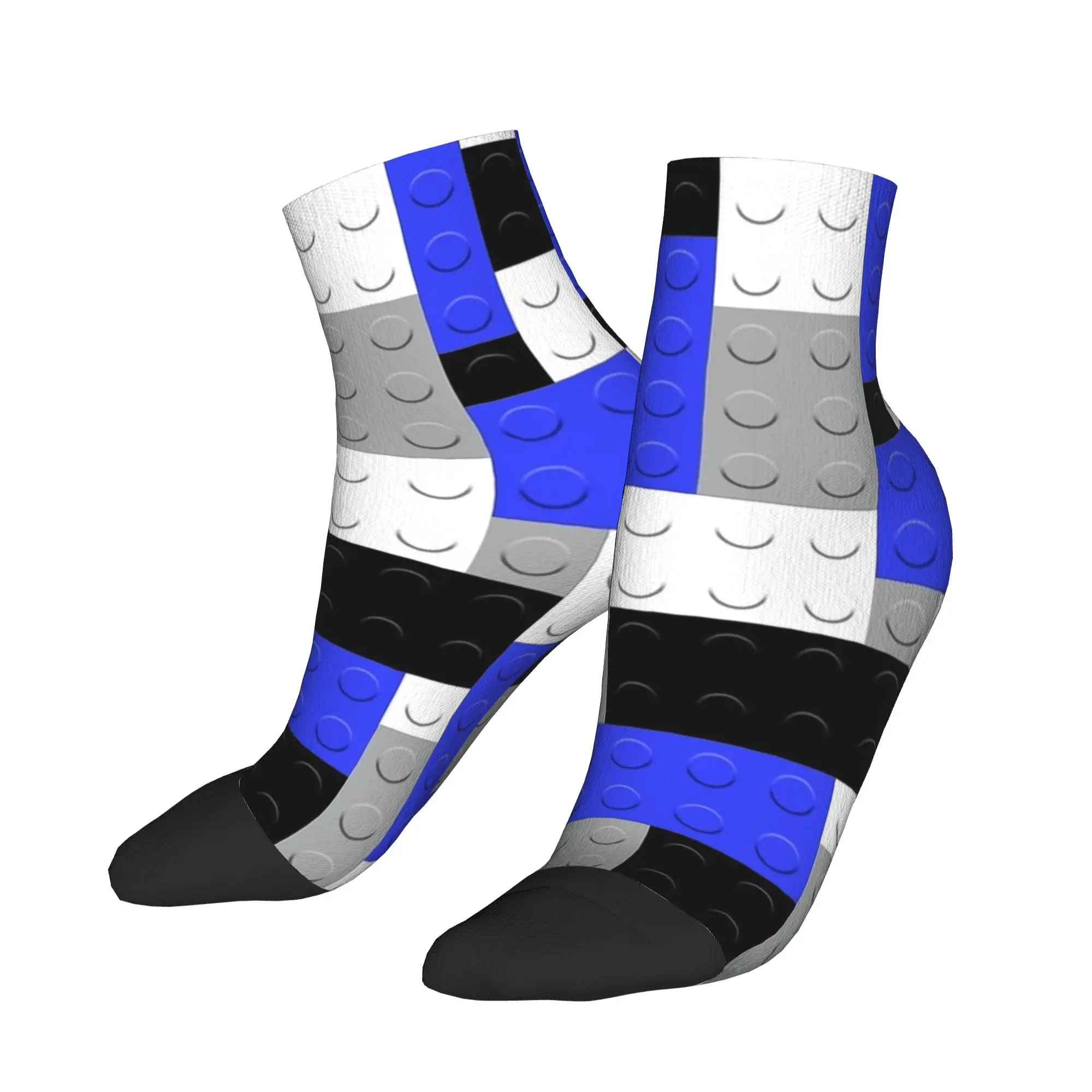 Ankle Socks For Couple Black White Gray Blue Building Blocks Bricks Casual Socks Printed Anti Summer Trendy Running Sports Sock