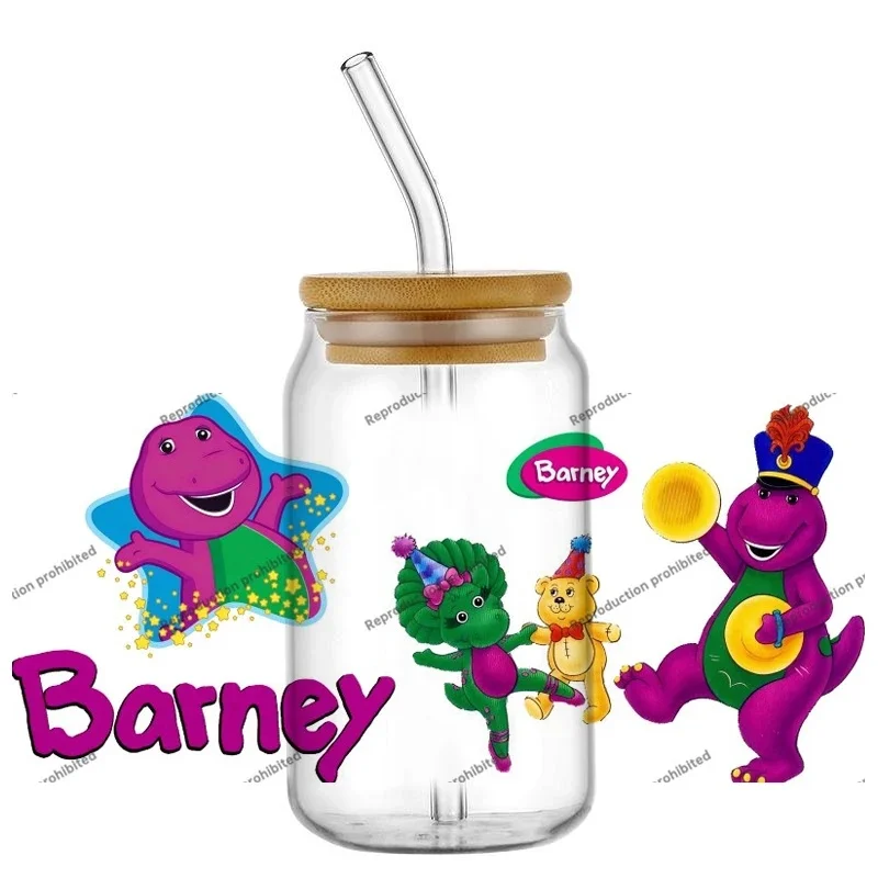 Colorful Dinosaur & Little Friends UV DTF Wraps Stickers for 16oz Glass Can Tumbler, Waterproof DIY Cup Transfer Decals