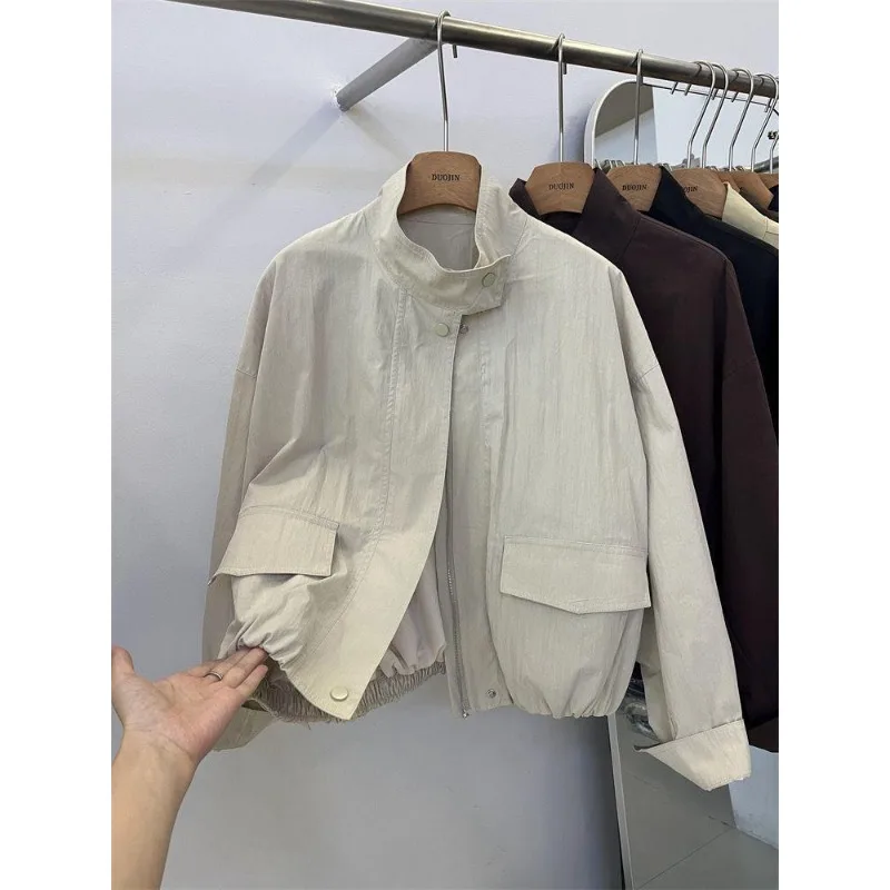 معطف نسائي جديد لربيع وخريف 2025 عالي الجودة بياقة واقفة صغيرة فضفاضة غير رسمية للعمل قصير #2