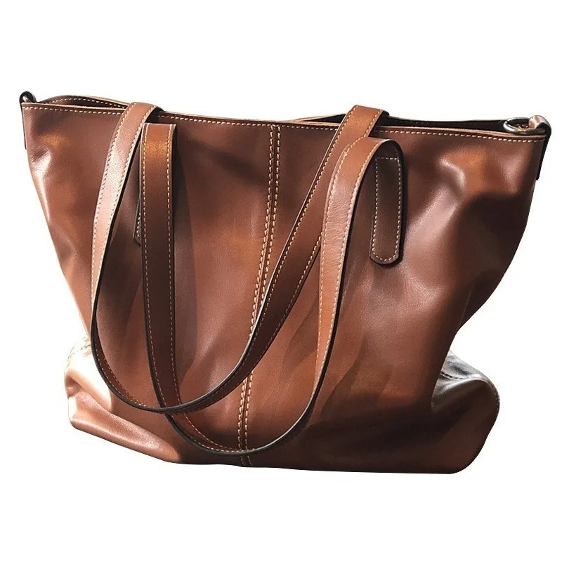 Timeless Large Capacity Work Tote Bag for Women Top Grain Leather Adjustable Strap Shoulder Bag Genuine Leather