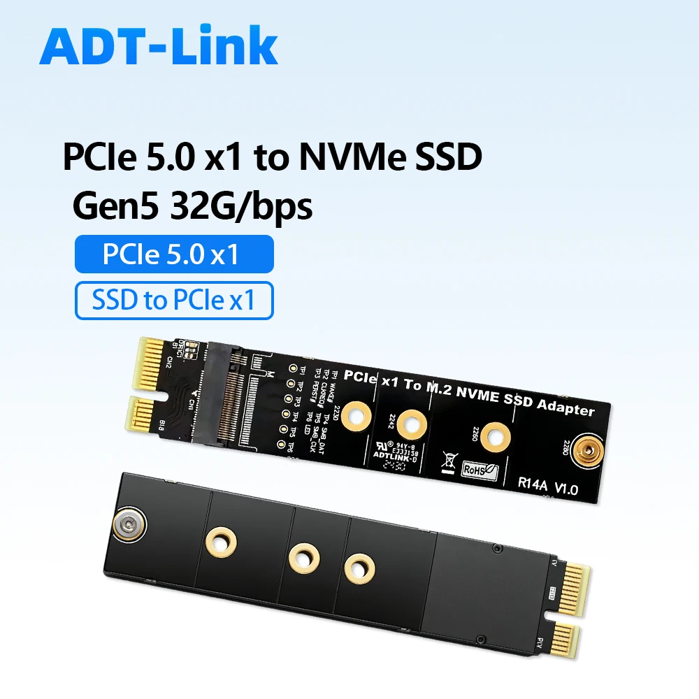 ADT-LINK PCIe 5.0 X1 To M.2 NVMe SSD High-speed Adapter Card Computer DIY Support 5.0 Gen5 32G/bps Compatible Gen3/Gen4/Gen5 M2