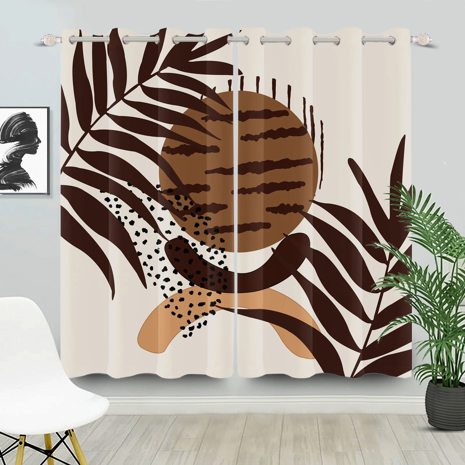 

2pcs Blackout Curtains Abstract Geometric Leaf Pattern Nordic Thermal Insulated Drapes for Bedroom Living Room Window Treatments