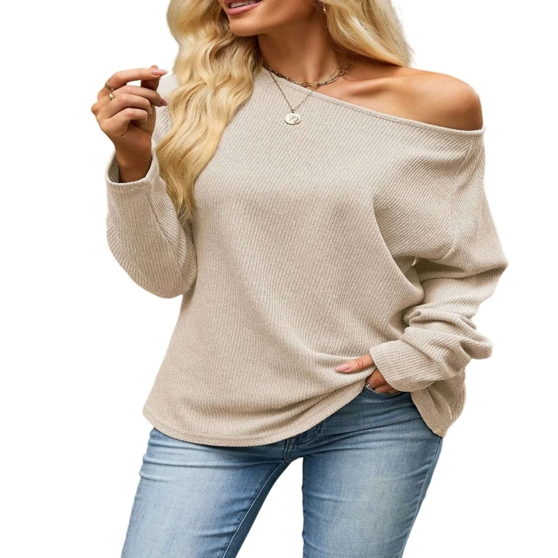 Women's Sweater Solid Color Crew Neck Long Sleeve Raglan Sleeve Loose Fit Oversized Knitted Casual Fashion
