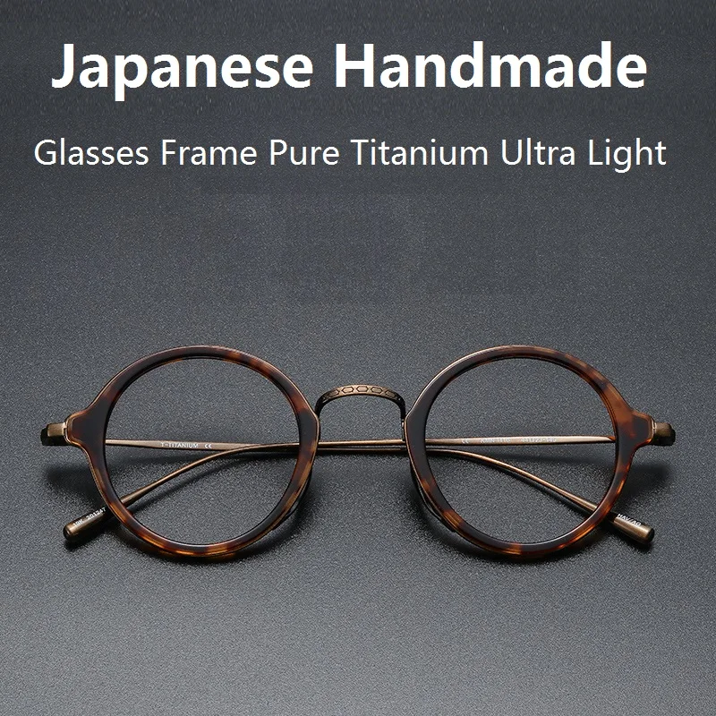 Japanese Handmade Retro Round Glasses Frame Men Women Pure Titanium Ultra Light Eyeglasses Myopia Reading Eyewear Brand KMN1110