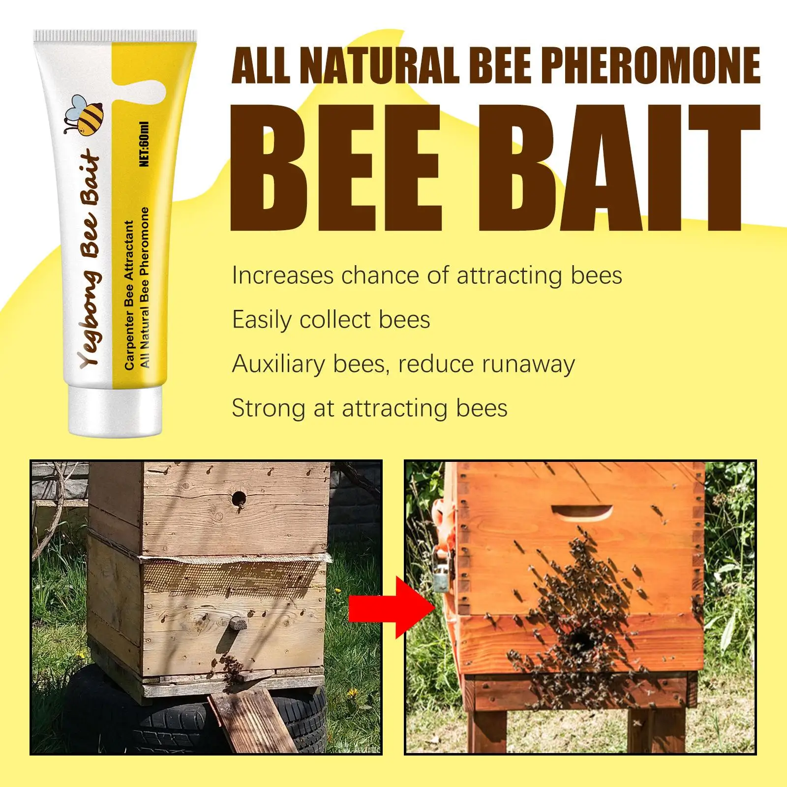 

60ml Bee Bait Bee Attractant Lure Trap Attracts Carpenter Seduction Hive Beekeeper Bee Commander Equipment Tools