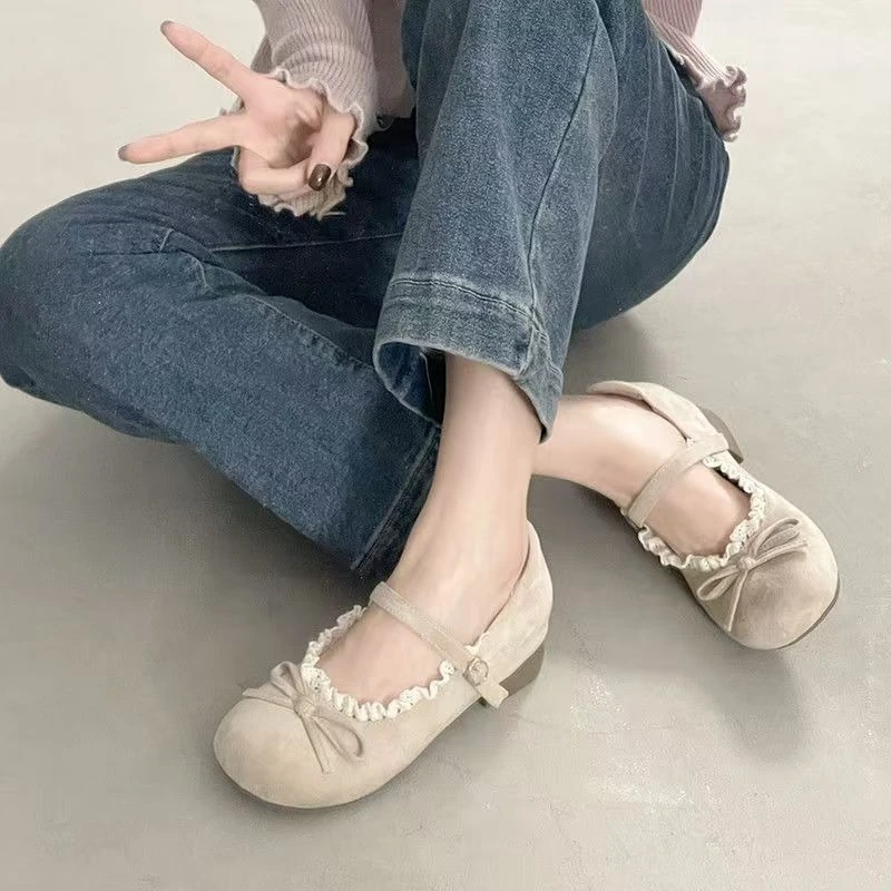 

Винтажные женские туфли Мэри Джейн с круглым носком на среднем каблуке, элегантные туфли-лодочки, новинка 2026 года, весенние женские туфли с бантом-бабочкой