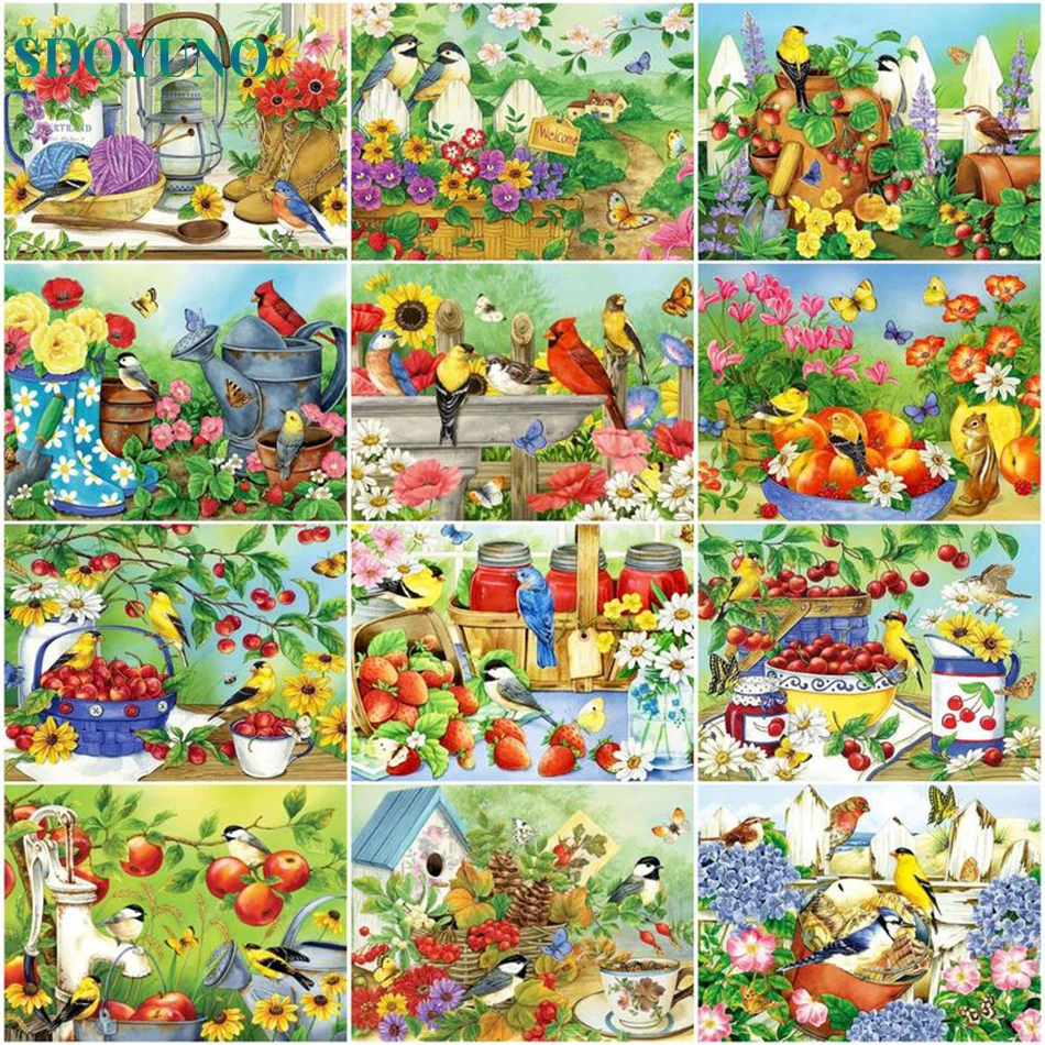 

SDOYUNO Oil Paint By Numbers HandPainted Fruit Flowers Landscape On Canvas For Adult Kits DIY Crafts Painting Picture For Home D