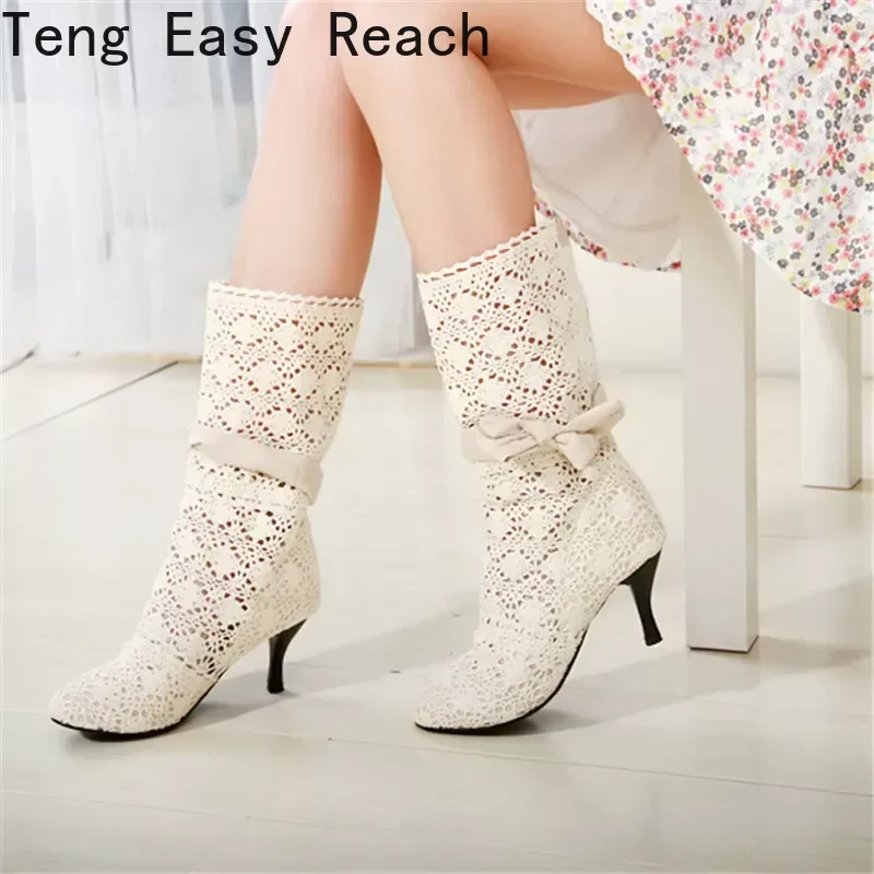 Crochet Summer Boots 2024 New Shoes Lace Hollow Crochet Boots XL Hollow Fashion Women\'s Boots 34-43