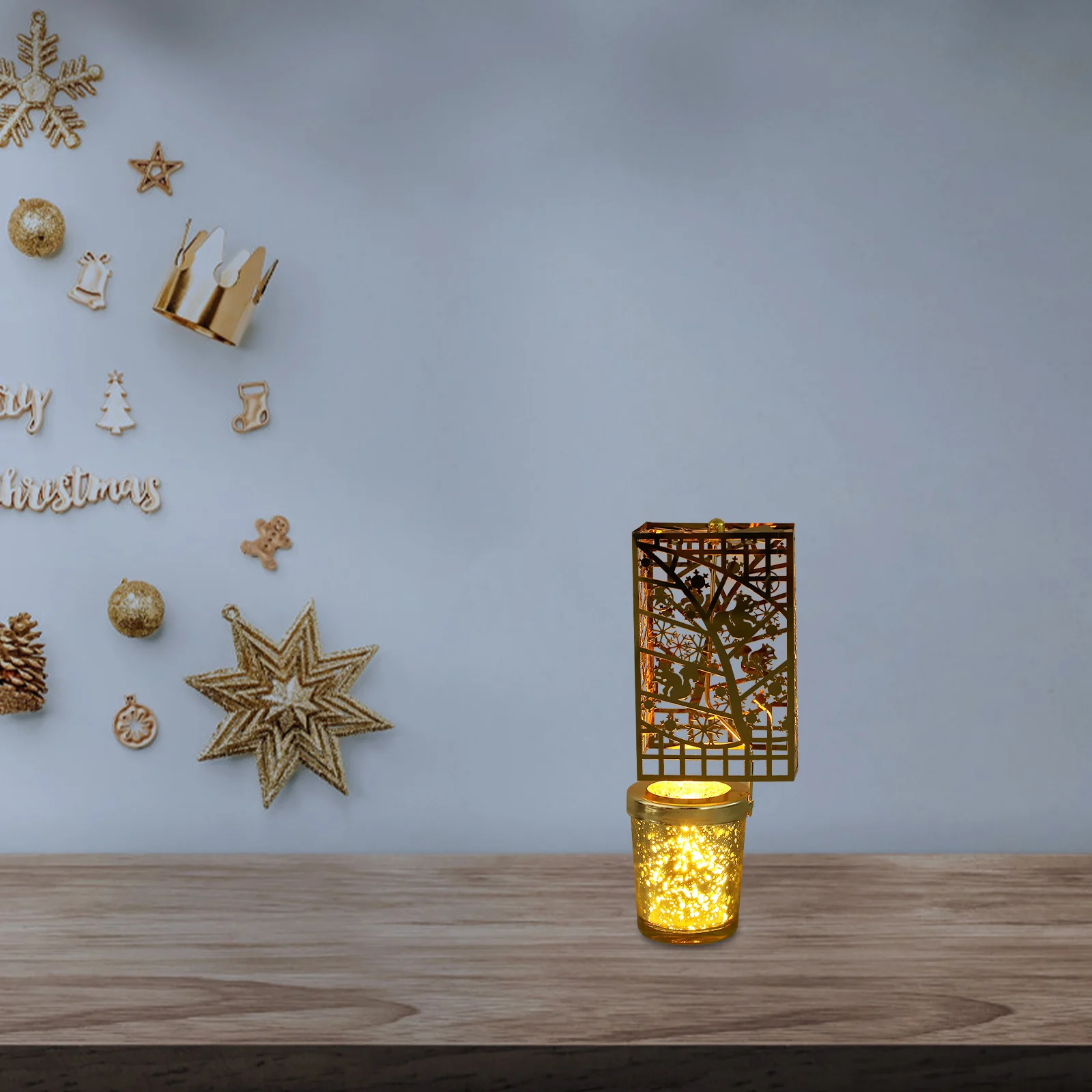

European Rotating Christmas Holder Golden Pattern Spinning Tealight Carousel Holiday Party Table Decor