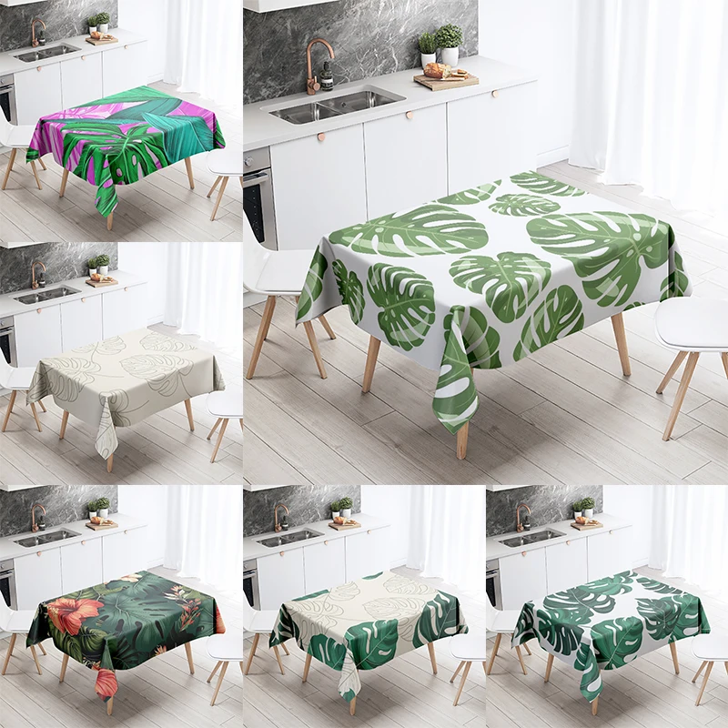 Monstera Tablecloth Green Plant  Anti-Stain Waterproof Rectangular Kitchen Table Home Decoration