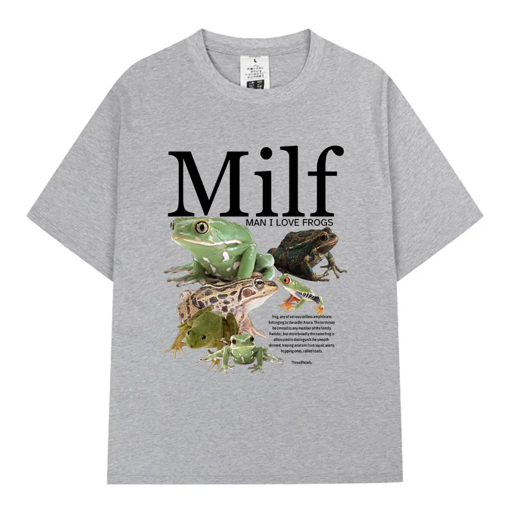 MILF Man I Love Frogs T Shirt Funny Frog Amphibian Lovers Vintage T-shirts Men Cotton Oversized Short Sleeve T-shirt Streetwear