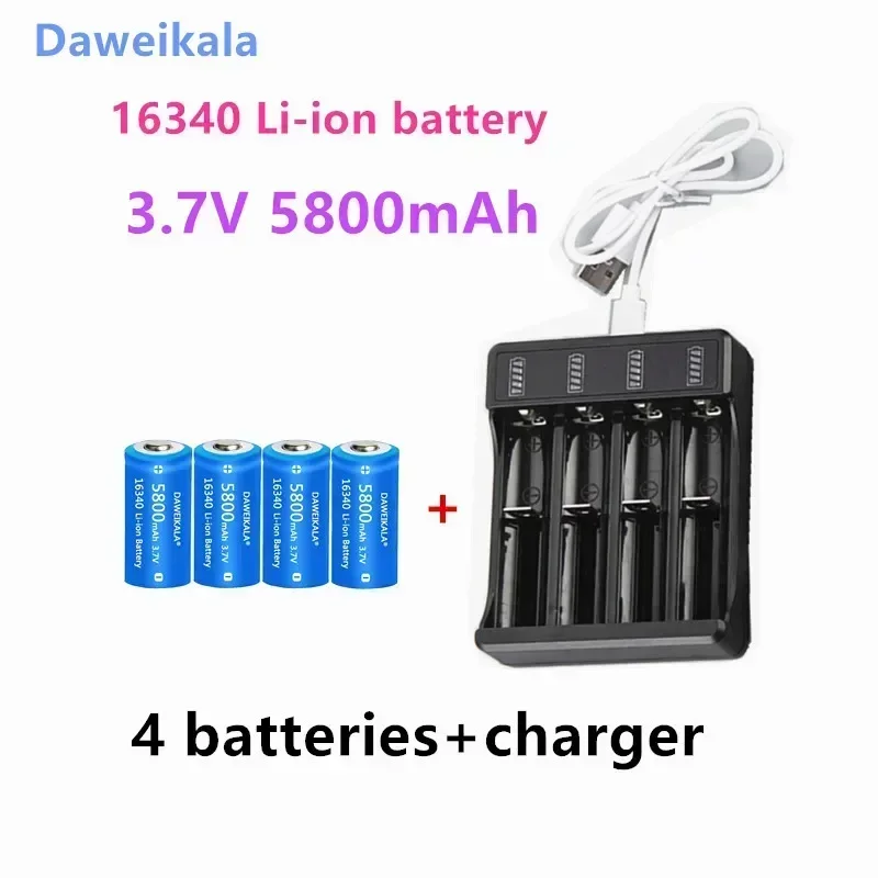 Daweikala 20243.7V 16340 Rechargeable Battery 5800mAh Li-ion Battery CR123A Battery forLED Flashlight Travel Wall