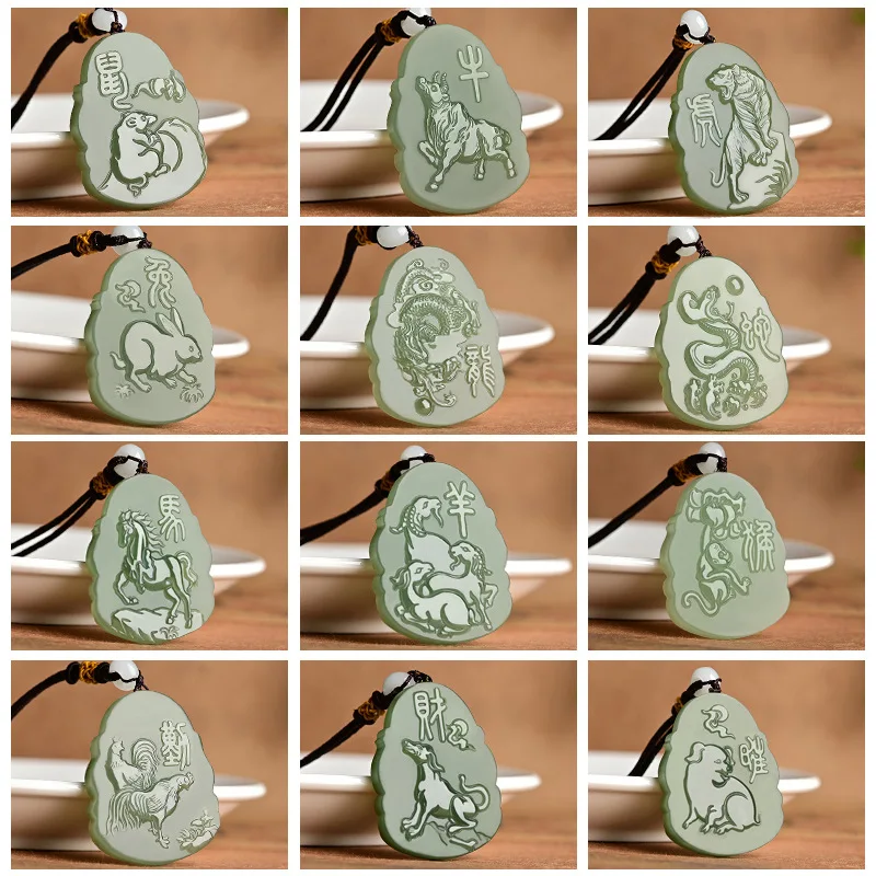 Zodiac Pendant Birth Buddha Necklace Hetian Jade Guardian Deity