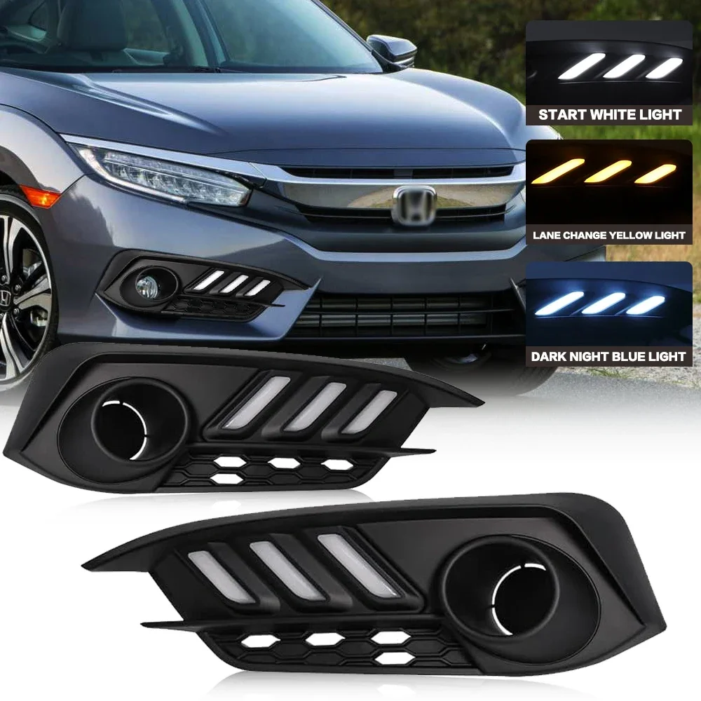 For Honda Civic 10th Gen 2016-2018 Daytime Running Light Fog Lamp Tri-Colors DRL Light Bulb for Civic Sedan
