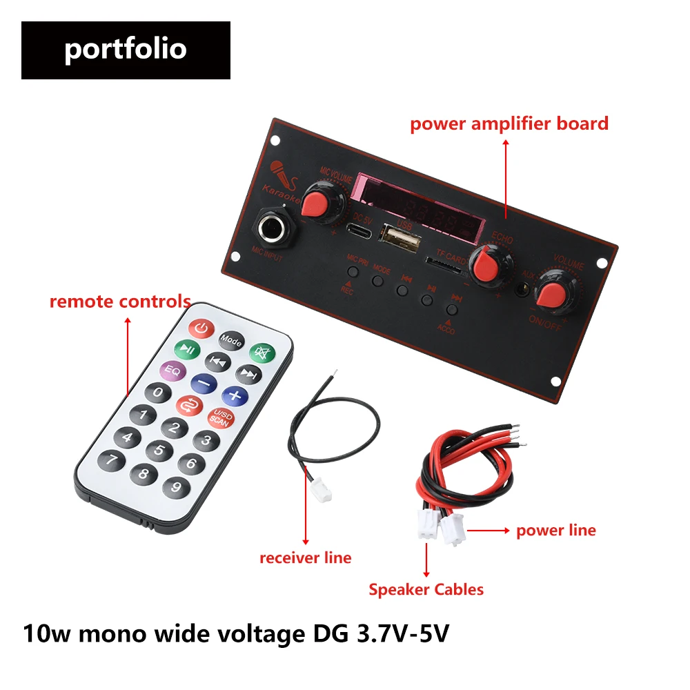 DC 3,7-5V Einkanal-BT 5.0 MP3-Decoder-Board 10W Verstärker Audio-Player MP3-Player Auto LINE-IN FM TF USB Mikrofon Aufnahme – Detail 9