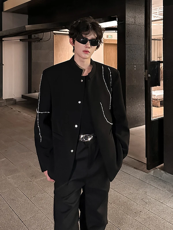 

New Chinese Sle Embroidered oulder Pad Men's Suit Jaet Casual Autumn High End Feeling M Model Streetwear Leisure Suit