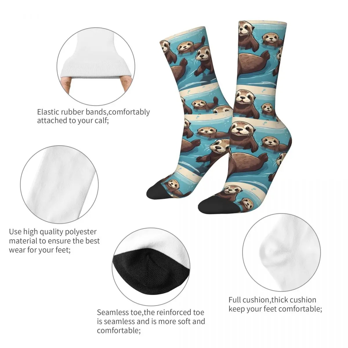 Men Socks Playful Otters In The Ocean Stockings Autumn Leisure Warm Soft Socks Design Outdoor Non Slip Socks