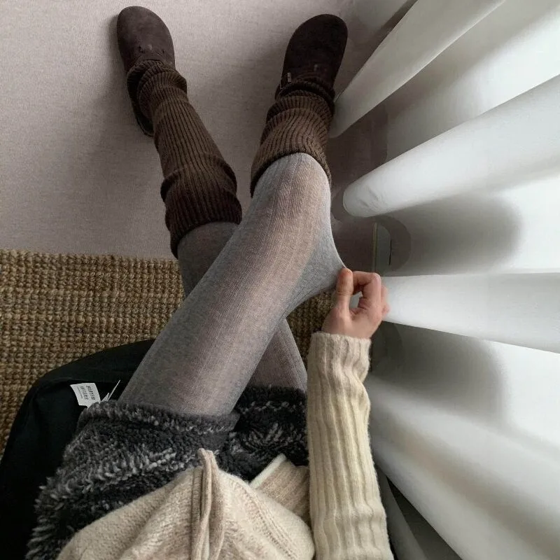 Ladies Grey Leggings Spring Autumn Wear Pit Vertical Striped Long Leg Socks Vertical Stripe Thin Pantyhose Women Tights