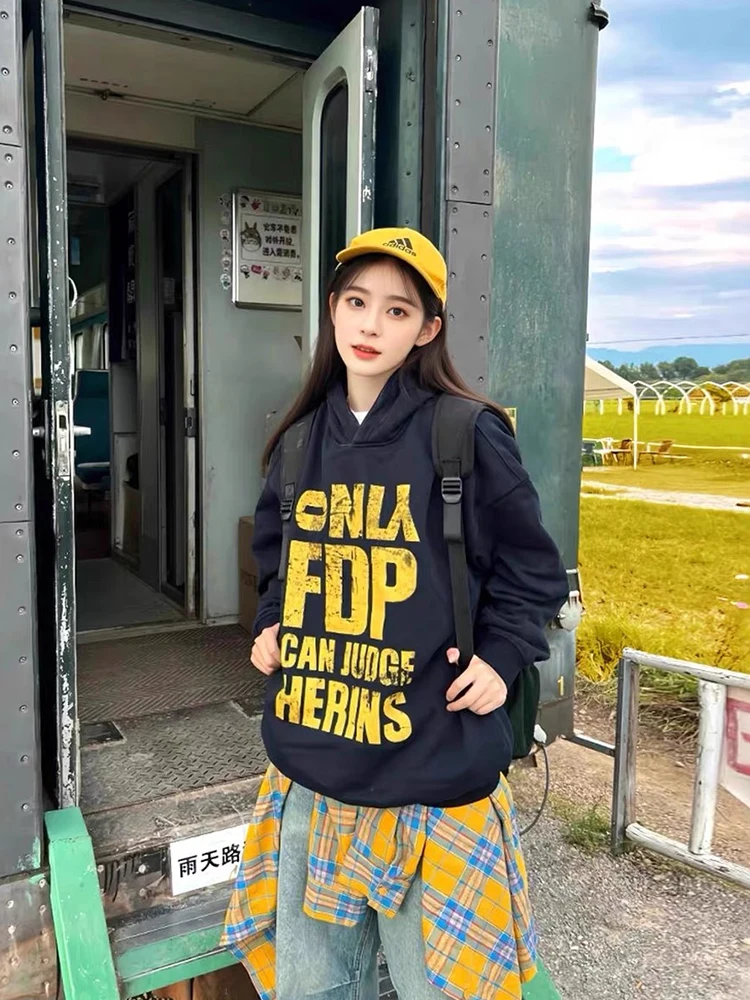 

2024 Hot Sale Fashion Brand American Retro Hooded Hoodie Female Autumn and Winter Loose HIP HOP Fanshion Casual Cotton Hoodies