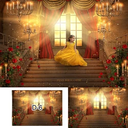 Beauty and The Beast Backdrops for Photography Rose Flower Gold Castle Beauty and The Beast Theme Background for Wedding Banner