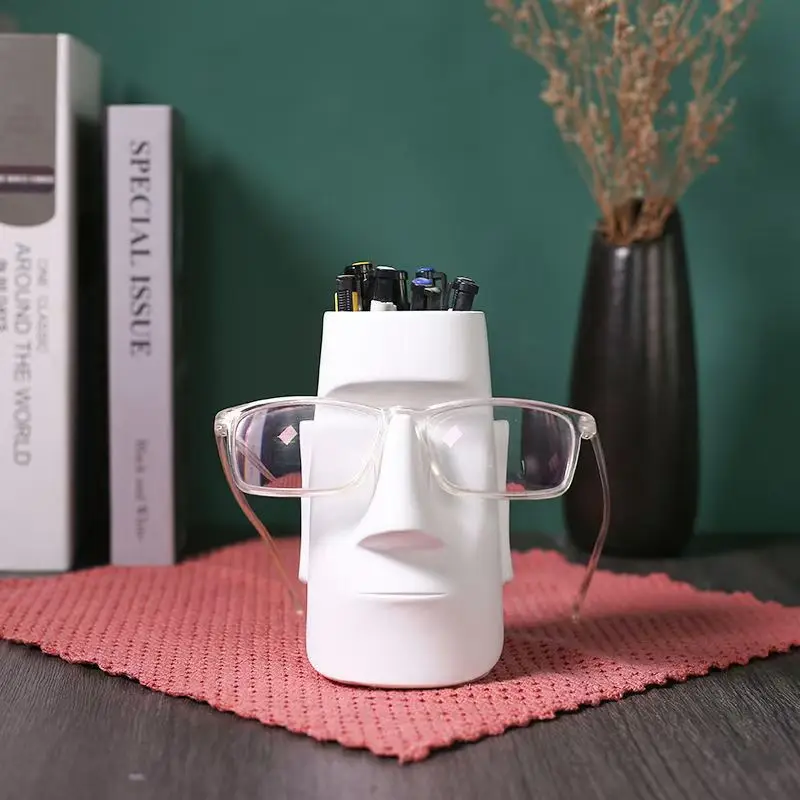 

Personalized Moai Stone Statue Pen Holder Ornament Cement Nordic Gift, Desktop Makeup Brush Storage New High Value