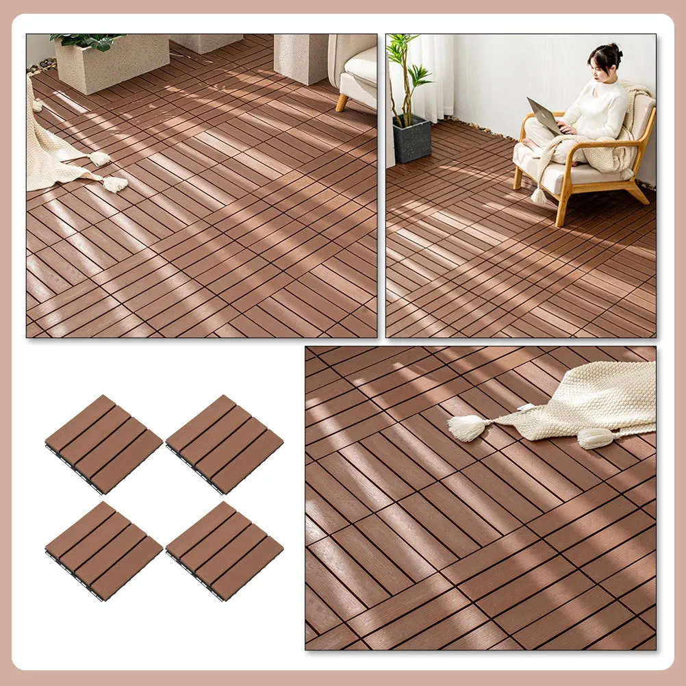 

4pcs Wood Flooring Deck Durable Outdoor Patio Plastic Decking For Garden Balcony Walkway High-Density Wear-Resistant Easy