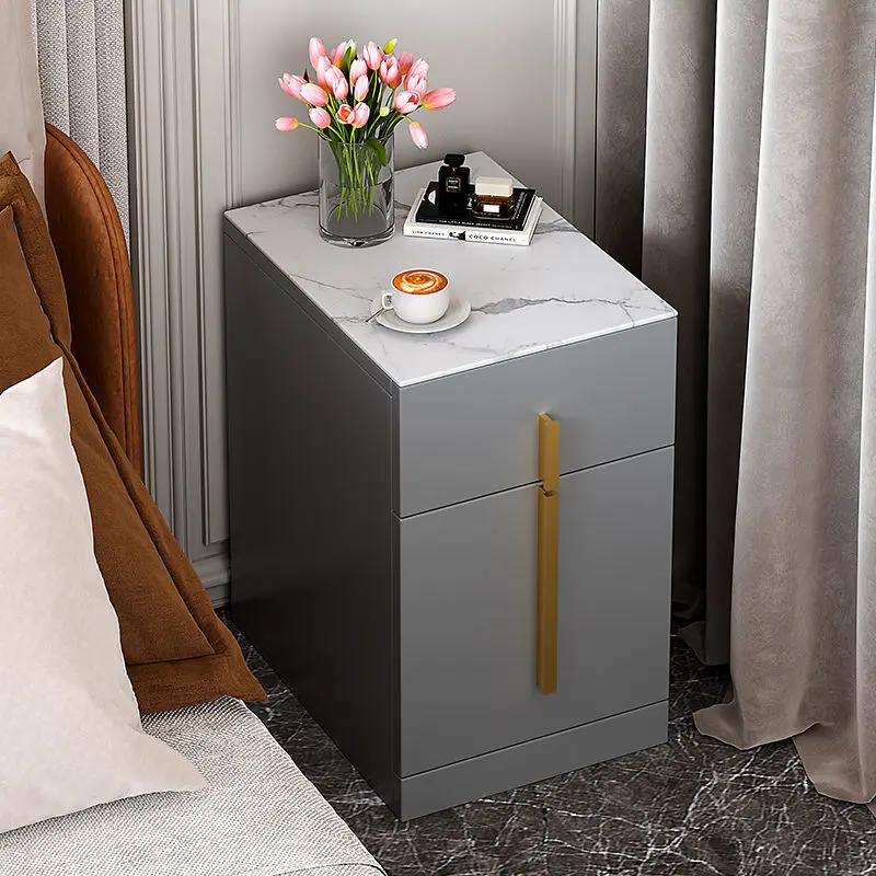 Light Luxury Bedside Table Bedroom Home Small Simple Storage Rack Simple Slate Bedside Table Complete Two Drawer Furniture