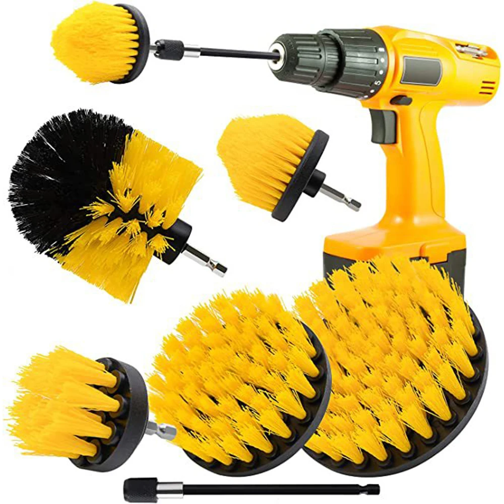 Drill Brush Attachment 6pcs/Set Power Scrubber Wash Cleaning Brushes Tool Kit with Extension Clean Glass windows Kitchen Toilet