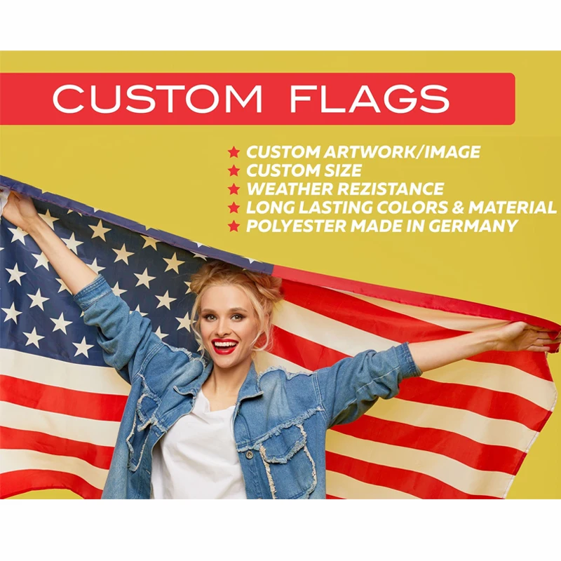 Custom Flag Polyester Shaft Cover Brass Grommets Outdoor Advertising Banner Decoration Party Sport