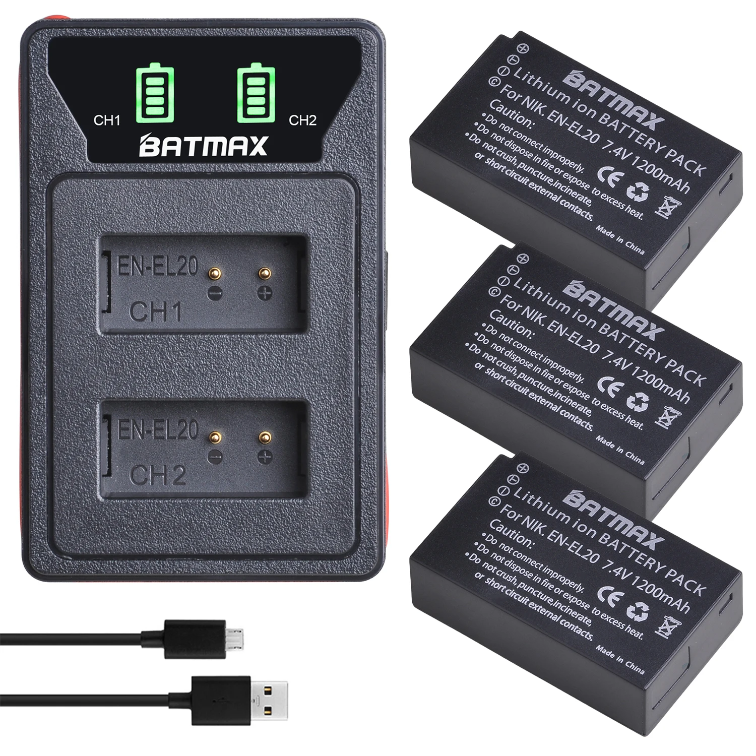 

EN-EL20 EN EL20 EN-EL20a Battery + LED Dual USB Charger for Nikon Coolpix P1000, 1 j1, 1 J2, 1 J3, 1 S1, 1 V3, A, A 1, AW1