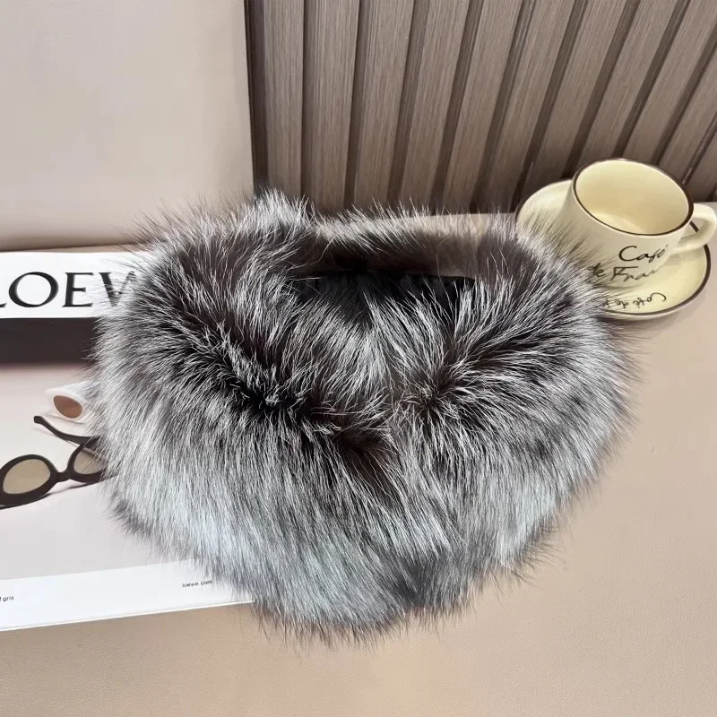 Natural fox fur scarf female winter  thickened warm fashion simple suction buckle silver fox fur collar collar