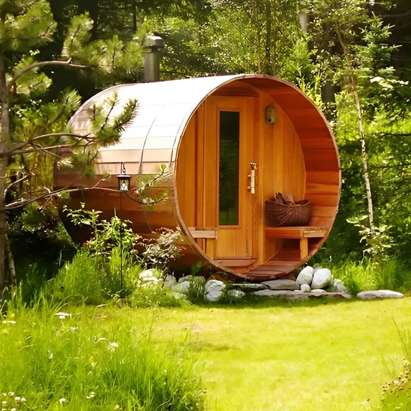 New Outdoor Sauna Room of Wood Burning Cedar Steam Barrel Saunafor Relaxing